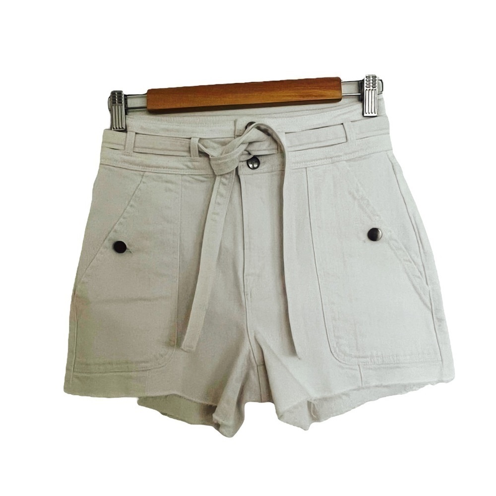 FRAME LE BRIGETTE TRIPLE TIE WAIST DENIM SHORTS IN WHITE - Picture 4 of 7
